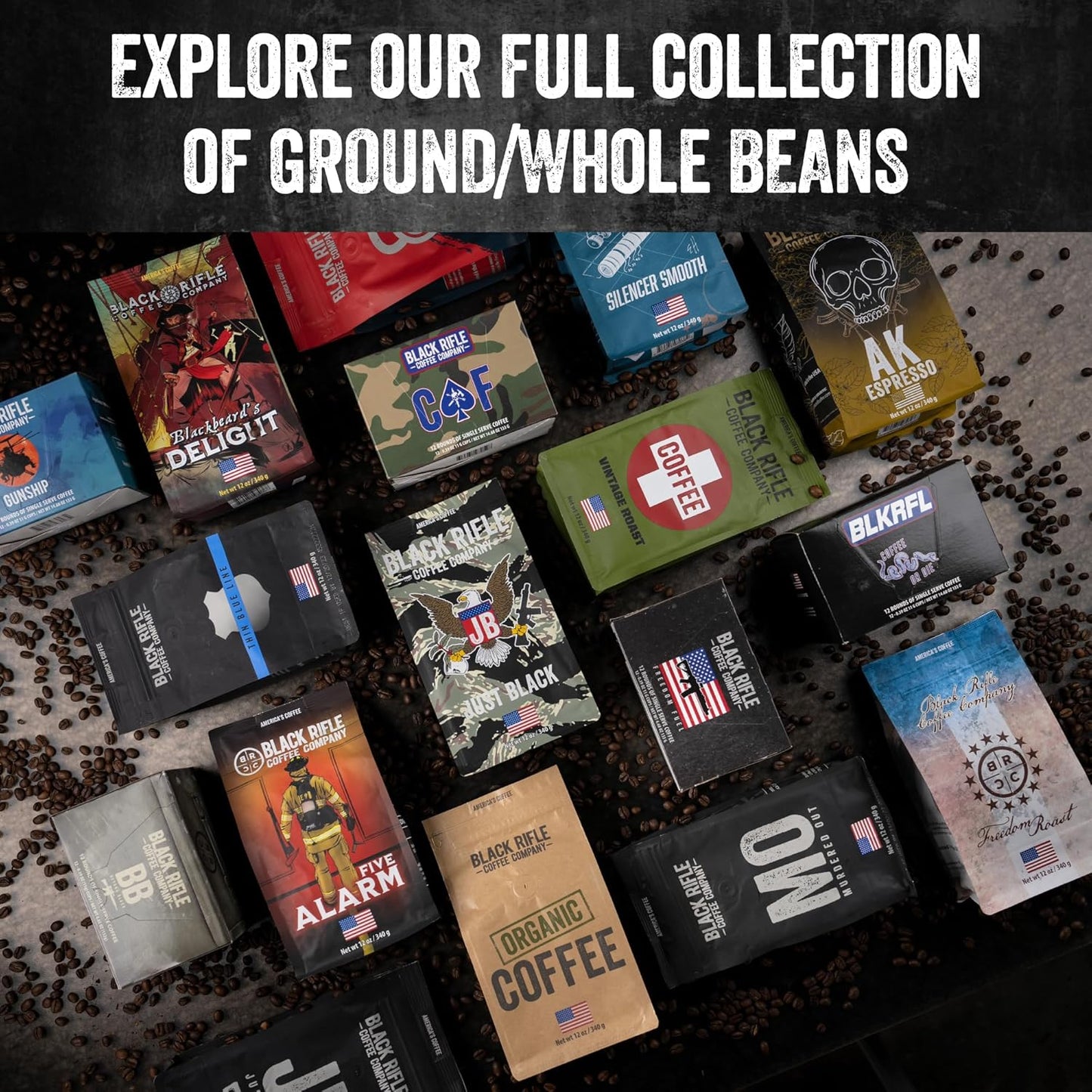 Ground Coffee Dark Roast - Roasted Blend Made from Pure Arabica Beans - Colombian & Brazilian Beans - Veteran Founded & American Made (Murdered Out, 12Oz Bag)