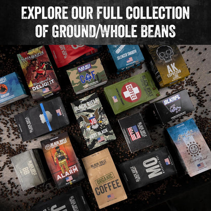 Ground Coffee Dark Roast - Roasted Blend Made from Pure Arabica Beans - Colombian & Brazilian Beans - Veteran Founded & American Made (Murdered Out, 12Oz Bag)