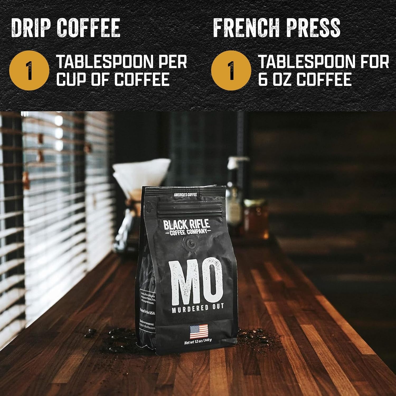 Ground Coffee Dark Roast - Roasted Blend Made from Pure Arabica Beans - Colombian & Brazilian Beans - Veteran Founded & American Made (Murdered Out, 12Oz Bag)