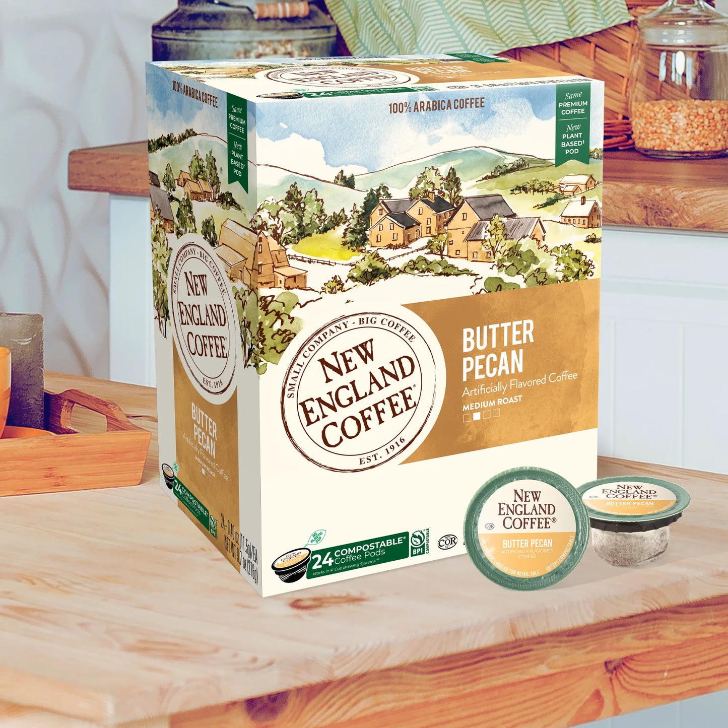 Butter Pecan, Medium Roast, Single Serve Pods, 24 Count Box